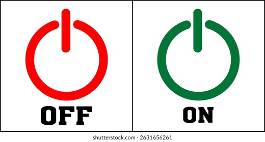 Button on off icon set. Power Turn off on vector symbol in a red, green  filled and outlined style. Shutdown and logout button sign. switch on off electric current sign symbol illustration. eps10 1111