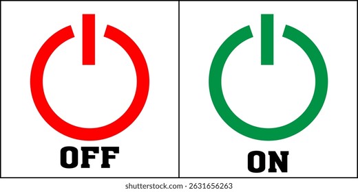 Button on off icon set. Power Turn off on vector symbol in a red, green  filled and outlined style. Shutdown and logout button sign. switch on off electric current sign symbol illustration. eps10 1111
