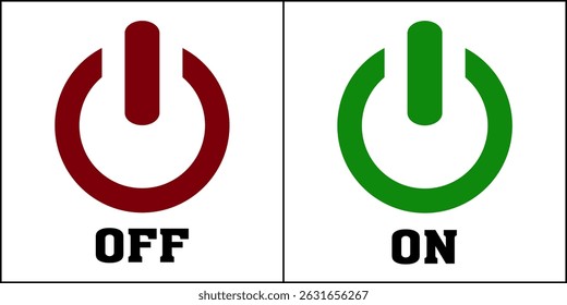 Button on off icon set. Power Turn off on vector symbol in a red, green  filled and outlined style. Shutdown and logout button sign. switch on off electric current sign symbol illustration. eps10 1111