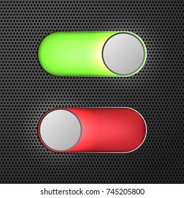 button on and off with neon lights on a perforated metal background vector illustration
