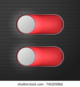 button on and off with neon lights on a perforated metal background, two buttons off vector illustration


