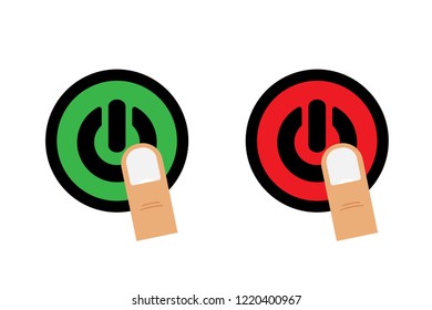button on and off. pushing button finger. flat. eps10