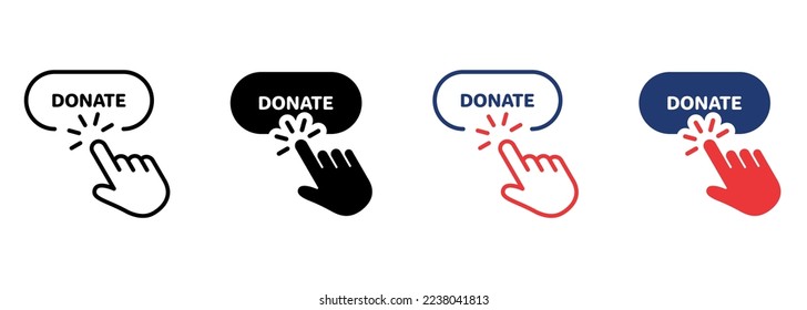 Button for Online Donate Icon. Donation with Click Pictogram. Support and Give Help Online Icon. Charity and Donation Concept. Editable Stroke. Isolated Vector Illustration.