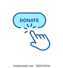 Button for Online Donate Line Icon. Donation with Click Linear Pictogram. Support and Give Help Online Outline Icon. Charity and Donation Concept. Editable Stroke. Isolated Vector Illustration.