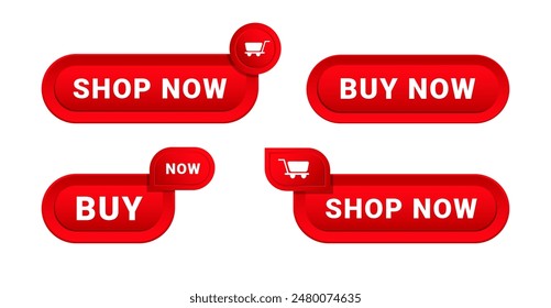 Button online store icon set. Shop now and click buy add to cart symbol. Vector illustration isolated on white background