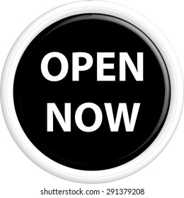 Button open now . The round shape. 3D. Vector illustration.