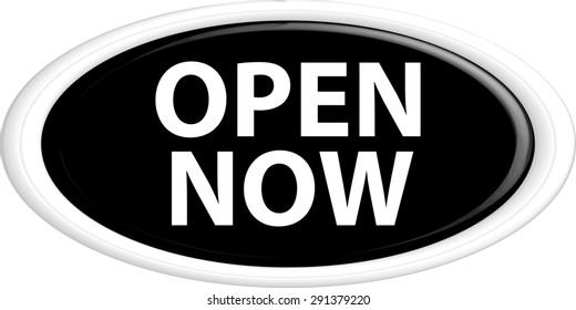 Button open now . The round shape. 3D. Vector illustration.