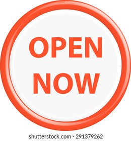 Button open now . The round shape. 3D. Vector illustration.