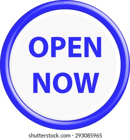 Button open now . The round shape. 3D. Vector illustration.