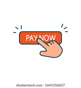 Button Pay Now With Hand Cursor Isolated Icon Vector Illustration Design