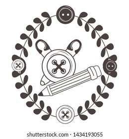 Button pencil and pin of tailor shop design