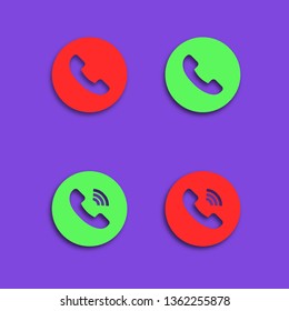 Button phone icon in red and green color with shadow. Phone button icons. Eps10