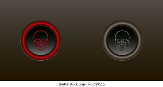 Button with a picture of a red skull. For flash animation. Power on / off buttons. Vector illustration.