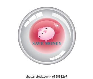 Button with piggy image saving money