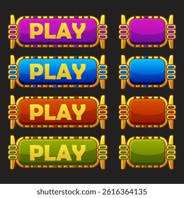 Button PLAY. Egyptian game ui buttons. Colored frame asset for game development