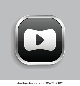 button play icon design. Glossy Button style rounded rectangle isolated on gray background.. Vector illustration