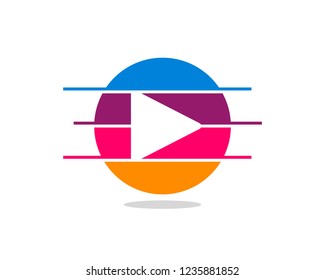 Button play on rainbow screen clean icon logo design