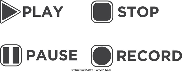 Button Play, Stop, Pause and Record, Black and White