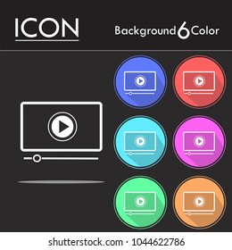 button play video on Desktop icon isolated on six color background.