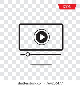 Button Play Video On Desktop Icon Isolated On Transparent Background.