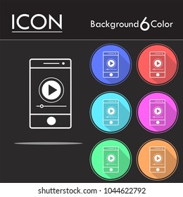 button play video on smartphone icon isolated on six color background.