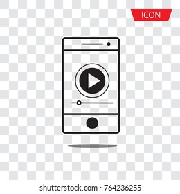 button play video on smartphone icon isolated on transparent background.