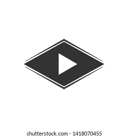 Button for playing media content in a diamond shape. Play button icon in black. Vector object.