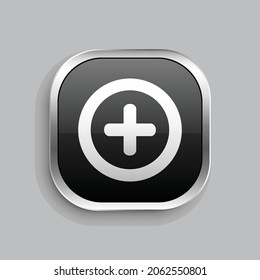 button plus icon design. Glossy Button style rounded rectangle isolated on gray background.. Vector illustration