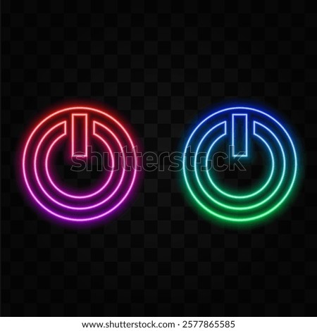 Button Button Power Neon Sign Vector Design Template. Button On Off neon design, light banner, design element, bright night advertising, bright sign..