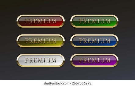 Button Premium, color set gold, silver and bronze. Vector illustration 