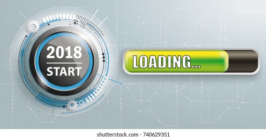 Button with progress bar and text 2018 Start. Eps 10 vector file.