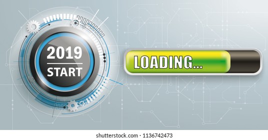 Button with progress bar and text 2019 Start. Eps 10 vector file.
