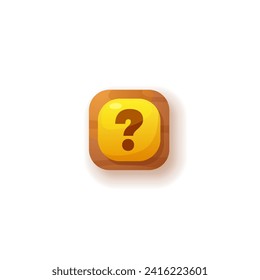 Button with question mark. Ask faq, help support and game quiz options icon, yellow square shape symbol. Cartoon mobile app vector keyboard element, GUI game asset, design user interface