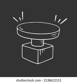 Button quiz in doodle style, hand drawn sketch. Press symbol icon in cartoon style, vector illuistration. Isolated element on black background for print and design. Push button for answer and bell