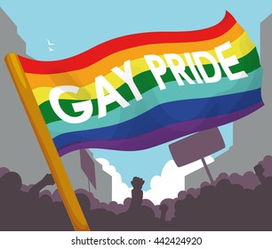 Button with rainbow flag commemorating people demanding equality rights in Gay Pride.