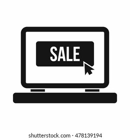 Button sale on laptop icon in simple style isolated on white background. Equipment symbol