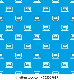 Button sale on laptop pattern repeat seamless in blue color for any design. Vector geometric illustration