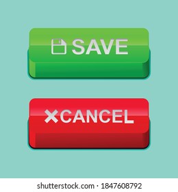 Button save and cancel isolated on background vector illustration.