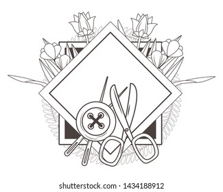 Button scissor and needle of tailor shop design