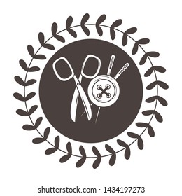 Button scissor and needle of tailor shop design