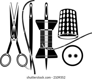Button, scissors and needle