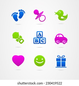 Button set baby icon child
