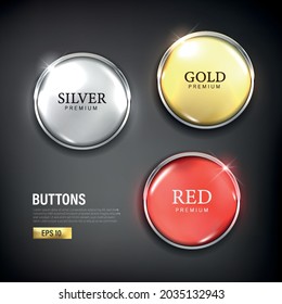 Button set circle modern color gold silver and red