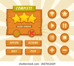 Button set designed game user interface (GUI) illustration for console and computer. Vector asset for creating medieval video and computer game. RPG, strategy, shooting, racing, fighting, simulation