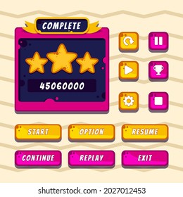 Button set designed game user interface (GUI) illustration for console and computer. Vector asset for creating medieval video and computer game. RPG, strategy, shooting, racing, fighting, simulation