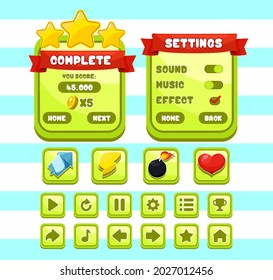 Button set designed game user interface (GUI) illustration for console and computer. Vector asset for creating medieval video and computer game. RPG, strategy, shooting, racing, fighting, simulation svg