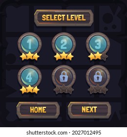 Button set designed game user interface (GUI) illustration for console and computer. Vector asset for creating medieval video and computer game. RPG, strategy, shooting, racing, fighting, simulation