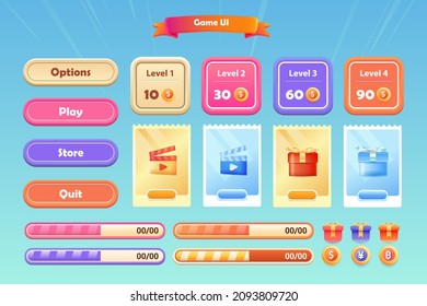 Button set designed game user interface gui illustration for video games computers