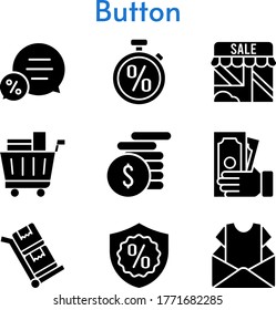 button set. included newsletter, shop, money, chat, shopping cart, warranty, stopwatch, trolley icons. filled styles.