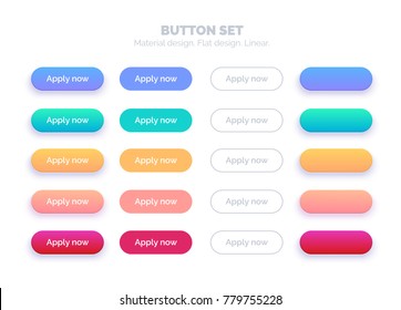 Button set. Material design. Flat design. Linear. Apply now